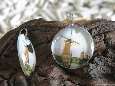 Hanger met molen, 30x39mm, wit-bruin