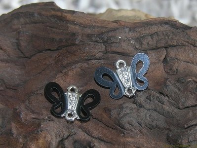 Vlinder, 21x14mm, zwart-zilverkleur