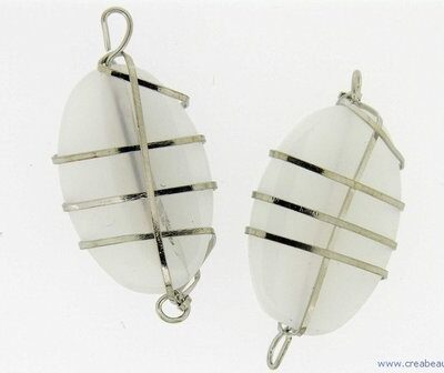 Kraal metaal omwikkeld, 48x23mm, wit