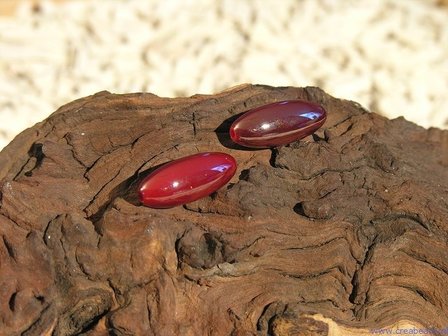 414133941 Kraal langwerpig kraal, 30x13mm, rood-zilverkleur